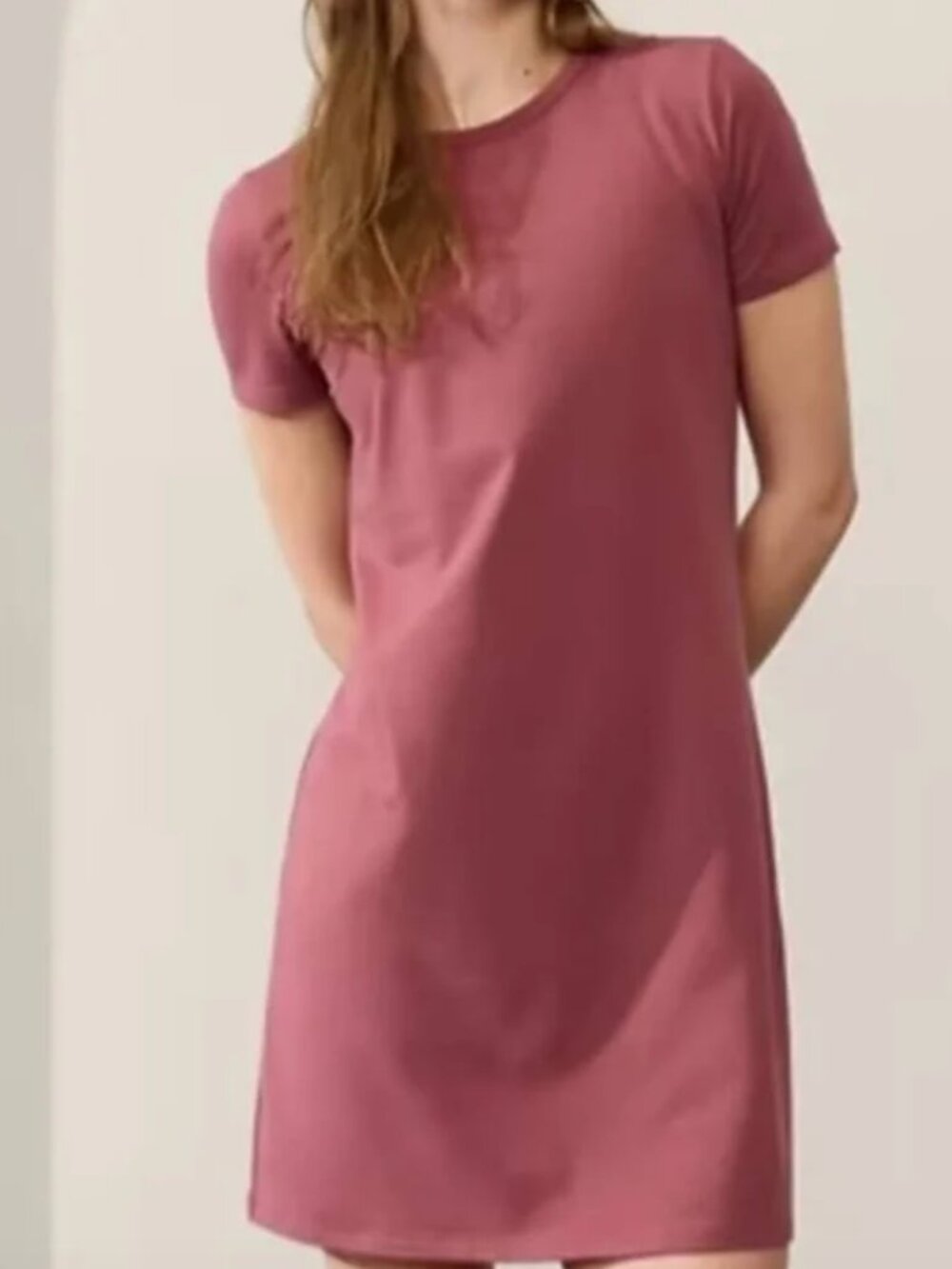 Athleta T Shirt Dress XL Mauve Pink Short Sleeve Casual Stretch